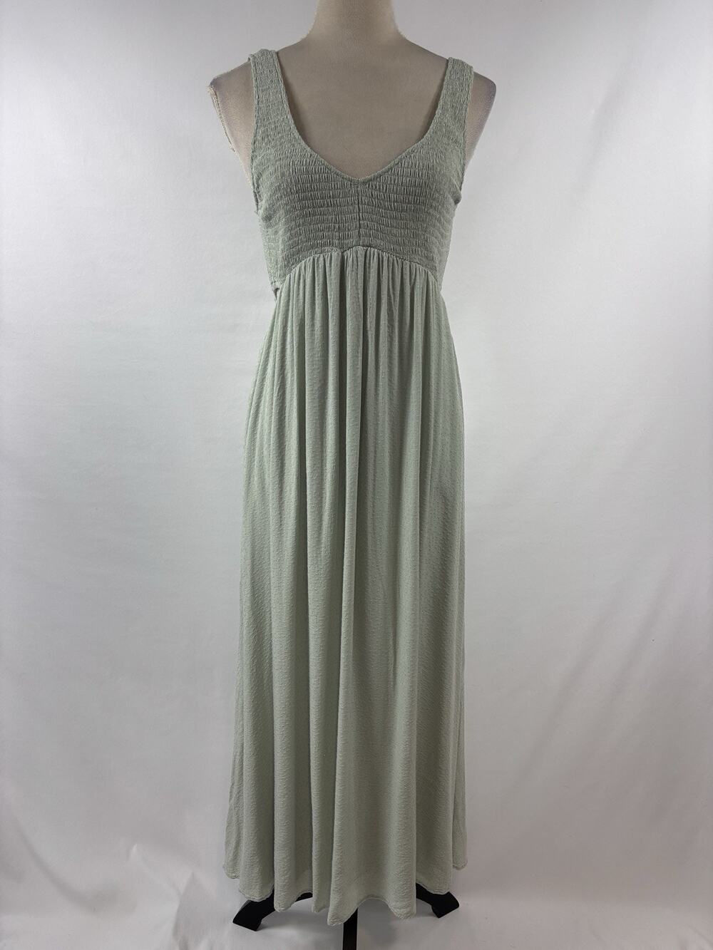 Saltwater Luxe Anthropologie Lilian Cut Out Maxi Dress Sage Green Medium Smocked